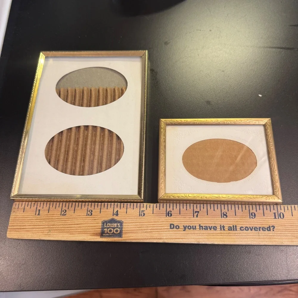 Vintage Gold Metal Oval Double and Single Picture Frame Set Small Gold Mat 2pc